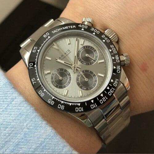 New Arrive Parnis 39mm Gray Dial Quartz Men Watches Chronograph Sapphire Crystal Stainless Steel Band Luminous Mens Wrist Watch