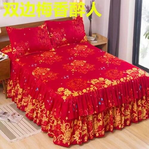 2019 New 4 size Full / queen / king Chinese wedding classic bed linen cotton Oriental bride wedding bed linen 2019 new bed skirt