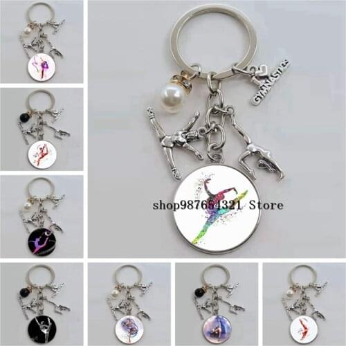 New Rhythmic Gymnastics Keychain/Gymnast Cabochon Glass Pendant Gymnastics Keychain Commemorative Gift