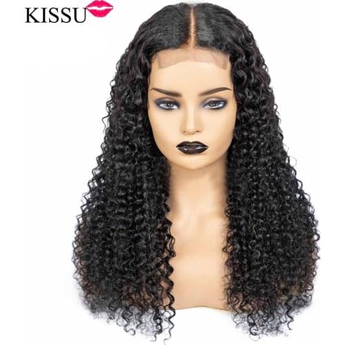 KISSU Wholesale Kinky Curly Human Hair Lace Front Wig Bulk Brazilian Lace Frontal Human Hair Wigs For Women 4x4 Lace Closure Wig