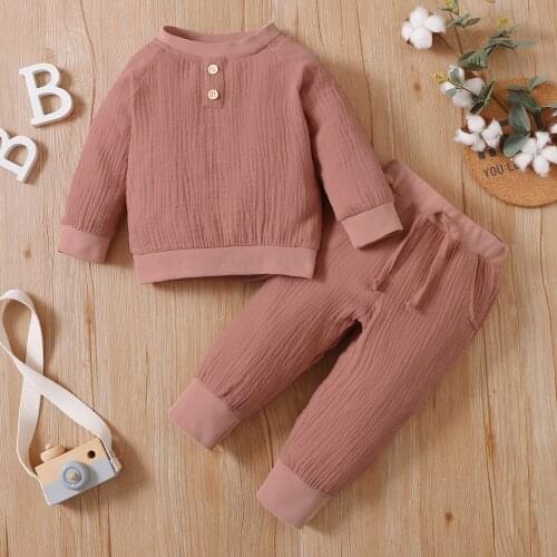 Bobora Infant Baby Boy Girl Fall Winter Clothes Basic Solid Cotton Pullover Sweatshirt Top Drawstring Pants Outfit Set