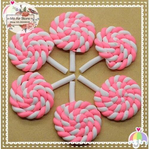 10PCS polymer clay hand made pink lollipop Flatback Cabochon Miniature Food Art Supply Decoration Charm Craft