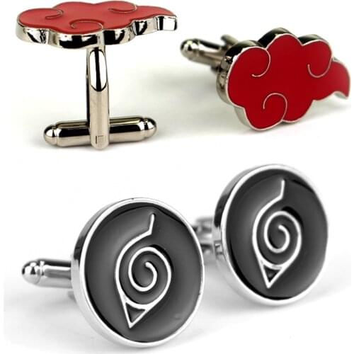 Hot Japan Anime Naruto Cufflinks Kunai Akatsuki Member Cufflinks Red Cloud Cuff Links for Mens Shirt Cuff Buttons Pins