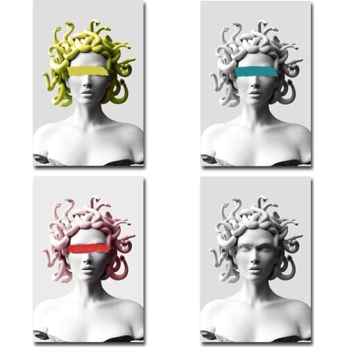 Vaporwave Sculpture Of Medusa Canvas Art Posters Graffiti Art Canvas Paintings On the Wall Art Cover Face of Medusa Pictures