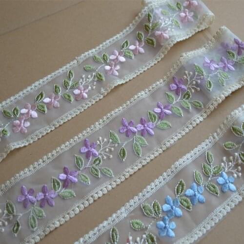 15YDS Transparent Organza Purple,Blue,Pink etc.. Flower Embroidered Scalloped Tulle Lace 9cm Wide High Quality Wedding Garment