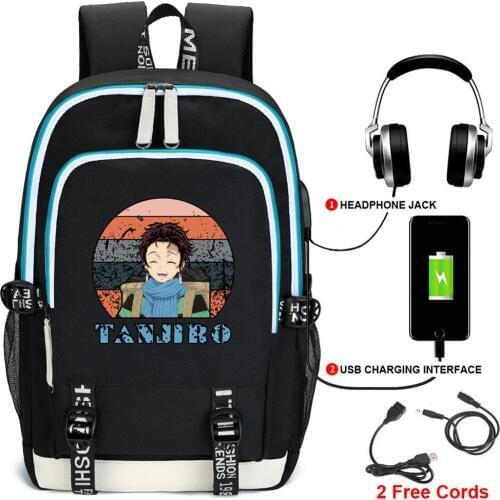 Hot Anime Demon Slayer Zenitzu Laptop Backpack Oxford School Bags Students Bookbag Travel USB Charging Bagpack Mochila Feminina