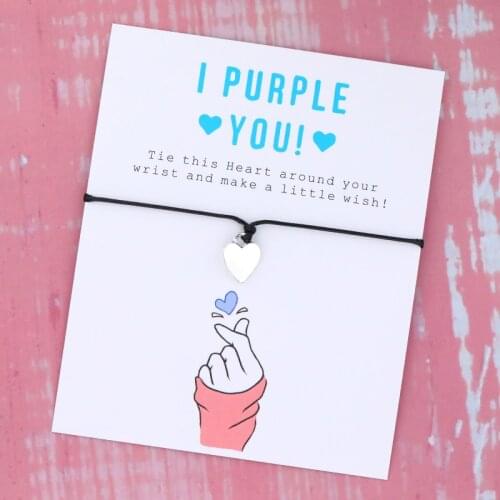 Make A Wish I Purple You Wish Bracelet Heart Charm Same Style Wish Bracelet Army Bracelet for Women Men Army Space Gift