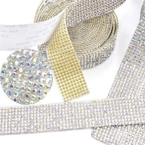 Rhinestone Trim Sticker Self-Adhesive Crystal Ab Glass Diamond Mixed Beads Tape Shoes Belt Garment Dress Applique Home Decorate