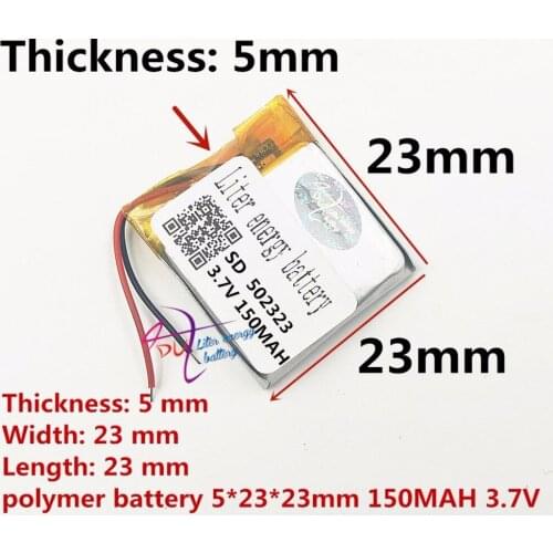 SD 502323 0.5mm Thickness Cheap Lipo Battery 502323 150mah Rechargeable 3.7v Ultra Thin Lithium Polymer Battery