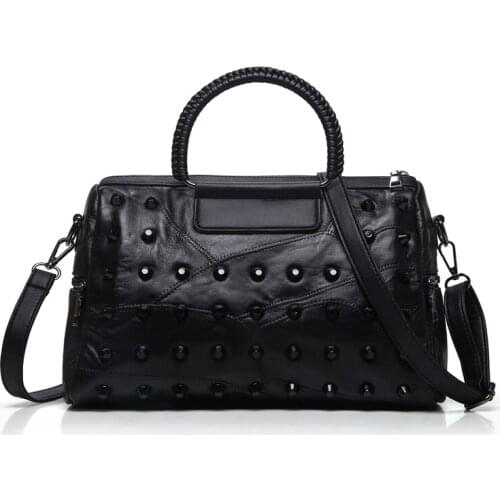 Vintage Women Soft Leather Rivet bag Shoulder Bag High Quality Washed Leather Crossbody Bags For Women Ladies Purse Handbag