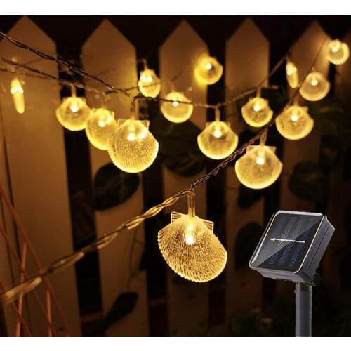 Yohencin 30LED 21Ft Warm White Natural Seashell for Party Wedding Garden Christmas Solar String Lights Outdoor Shell Fairy Tale