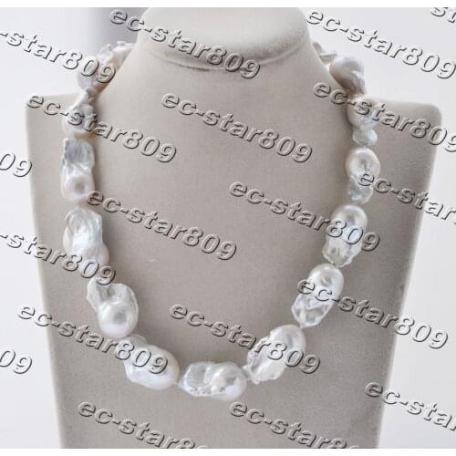 Z11189 17" 28mm Baroque Natural White Reborn KESHI Pearl Necklace CZ Choker Fine Women Fine Jewelry