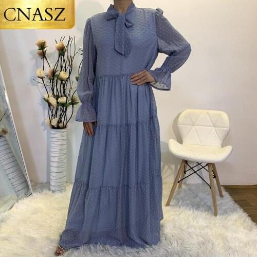 2020 New Dress 5 Colors Polka Dot Bell Sleeve Long Sleeve Summer Muslim Maxi Dress Abaya For Women Abayas Modest Dresses