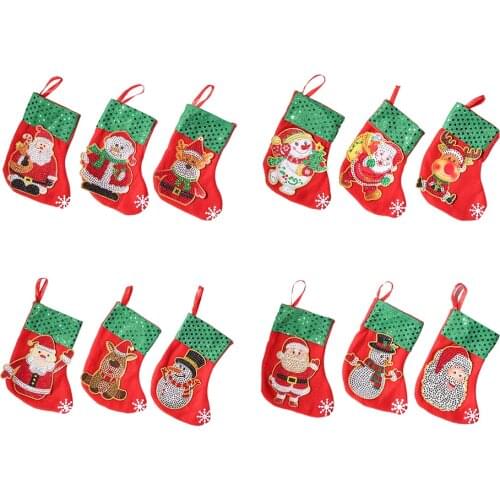 3Pcs Christmas Stockings Socks DIY Diamond Painting Christmas Tree Hanging Decoration for Home Kids Candy Gift Bags
