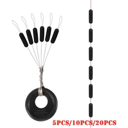 6 in1 Cylindrical M Black Rubber Stopper Fishing Bobber Float Space Bean Stopper Folat Line Stoppers Bobber Stops Fishing Bobber