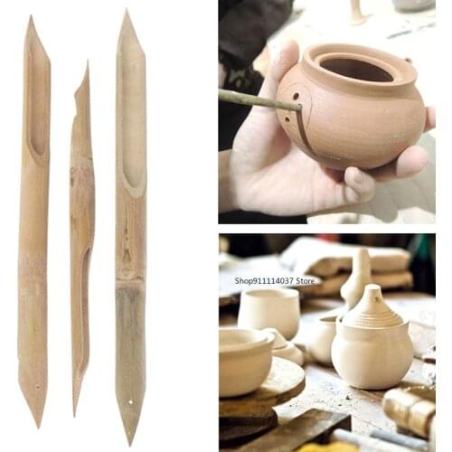 Pottery Art Needle Wire Texture Sculpture Carving Tools DIY Circle Round Bamboo Puncher Ceramics Modeling Tool Polymer Clay Sets