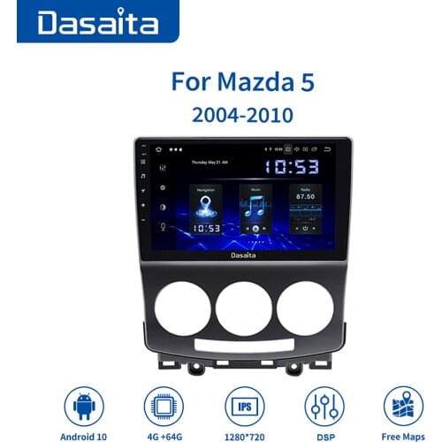 Dasaita 9" IPS Car Stereo Android10.0 Autoradio for Mazda 5 GPS 2005 2006 2007 2008 2009 2010 Navigation BT5.0 MP3 64G ROM MAX10