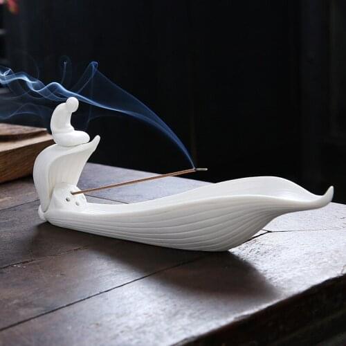 White Ceramic Incense Stick Holder Lotus Creative Zen Buddhist Incense Censer Home Bouddha Decor