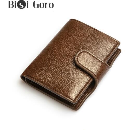 BISI GORO Men Vintage Pu Leather Credit Card Holder Button Standard Wallets RFID Anti-theft Protection Bank ID Card Holder Purse