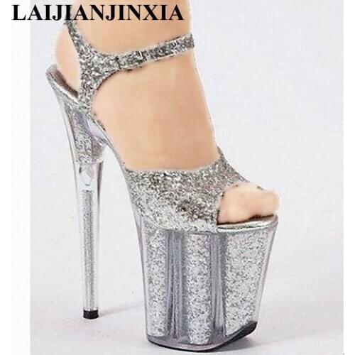 LAIJIANJINXIA Large particles gree Hong Kong and Taiwan star 20 cm elegant color performance shoes Super high heels sandals