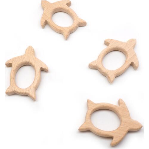 Chenkai 10pcs Wooden Turtle Teether Nature Baby Rattle Teething Grasping Toy DIY Organic Eco-friendly Wood Teething Accessories