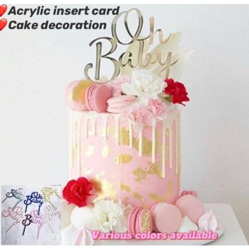 Gold Pink Acrylic "Oh Baby" Happy Birthday Cake Topper Wedding Bride Party Decoration Dessert Baking Supplies lovely Gifts