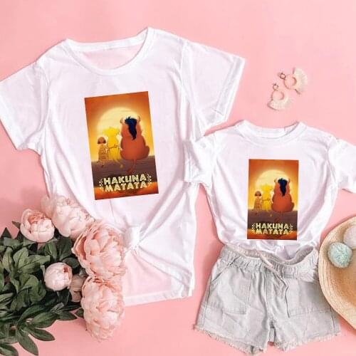 Family LooK Kids T shirt HAKUNA MATATA Printed Lion King T-shirt Summer Casual Adult Top T-shirt Mom and My Matching Clothes