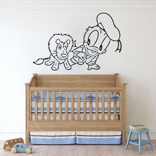Baby Duck Wall Decals Cartoon Little Lion Kids Bedroom Baby Room Home Decor Door Window Vinyl Art Sticker Nursery Wallpaper Q421