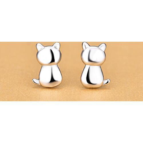 Elegant 925 Sterling Silver Tiny Cat Animal Stud Earrings Silver Beautiful Jewelry 2019
