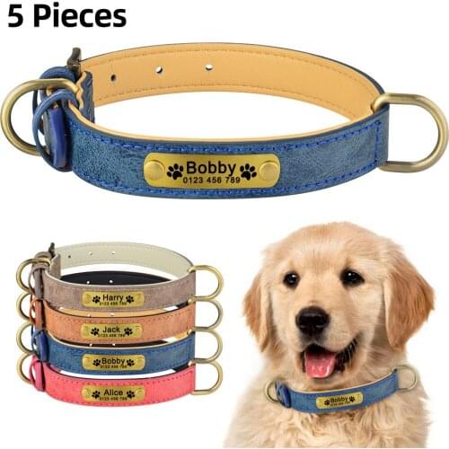 Leather Personalized Dog Collars Customized Dog Collar with Id Tags Adjustable Large Medium Small Dog Puppies Thicken Durable