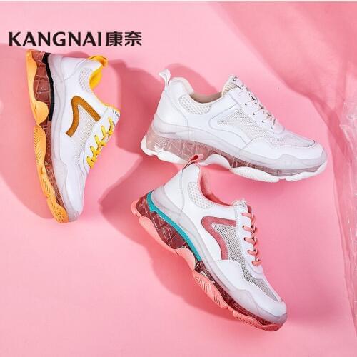 KANGNAI Womens Sneaker Casual Mixed Colors Jogging Sports Shoes Mesh Lace-Up for Female Damping Breathable