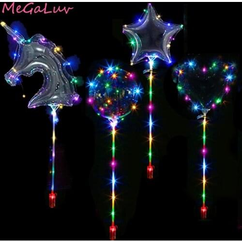 20inch Round Unicorn Star Heart Luminous Led Light Balloon With Stick Wedding Decor Birthday Party Supplies Clear Bubble Ballon