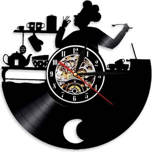 Kitchen Chef Wall Clock Modern Design Vinyl Record LED Clock Kitchen Vintage Wall Decor Housewarming Gift For Gastronome reloj