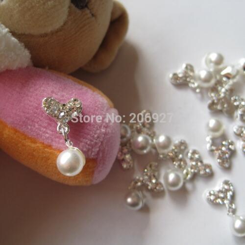 MD-52 10pcs Fancy Rhinestone Silver Bow Metal Charms Metal Deco Charms Nail Art