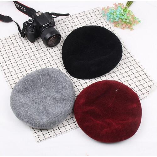 Fashion Lady British Retro Pumpkin Hats Autumn Winter Solid Knitting Painter Hats Beret Artist Cap