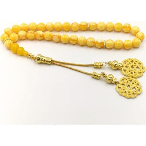 Muslim Rosary Ambers Color 33 66 99 beads Tasbih gift Ramadan Golden metal tassel Mans Tarbons Misbaha Islamic Bracelets