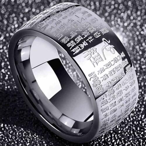 Vintage Mens Buddha Heart Sutra Signet Faith Thumb Ring Retro Rimbuu Sutra Mantra Runes Amulet Rings For Women Men On Fingers