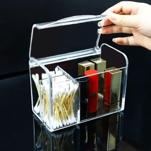 New Acrylic Cotton Swab Makeup Box Portable Clear Make Up Container Cotton Pad Holder Cosmetics Organizer Storage Box