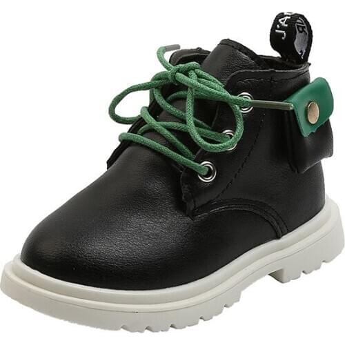 2021 Autumn Winter Childrens Boots Soft PU Leather Waterproof Boys Martin Boots Ankle Hight Fashion Zipper Kids Boots Rubber