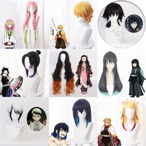 Kanroji Mitsuri Kamado Nezuko Wigs Demon Slayer Kimetsu no Yaiba Cosplay Wigs Zenitsu Agatsuma Golden Short Hair Kochou Shinobu