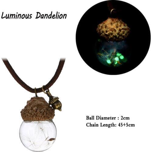 Charms Glass Ball Dandelion Seeds Pendant Necklace Shellhard Crystal Glowing Pinecone Dandelion Flower Necklaces Collar Jewelry