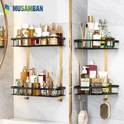 MUSAMBAN Bathroom Shelf Toilet Vanity Triangle Towel Organizer Storage Rack Wall-mounted Shampoo Holder Bathroom Accessories Set