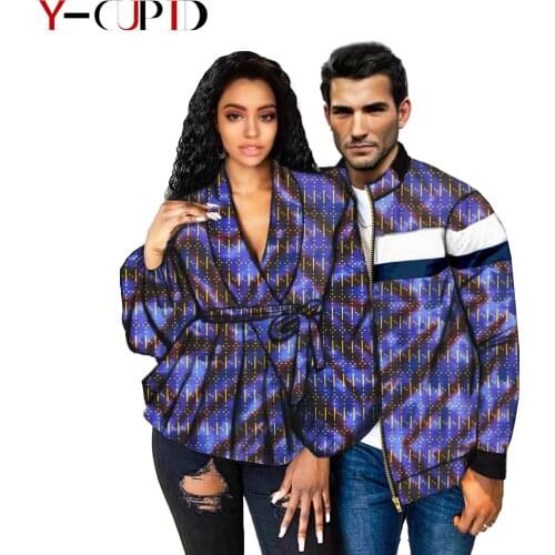 Casual African Coats for Couple Mens Jacket Print Classic Zipper Outwear Matching Women Latern Sleeve Tops Outfits Y21C017
