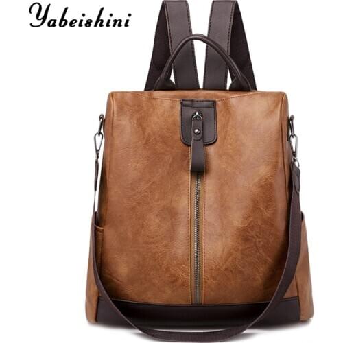 Retro 2021 Casual Leather Backpack Female High Quality Travel Back Pack Ladies Designer Backpacks School Bags for Teenage Girls