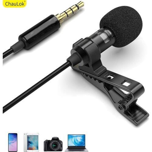 Professional Lavalier Microphone for iPhone Samsung 3.5mm Plug Audio Video Recording Lapel Clip On Mic for Huawei Xiaomi YouTube