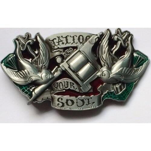 Tattoo Soul belt buckle with pewter finish SW-BY362suitable for 4cm wideth belt with continous stock free shipping