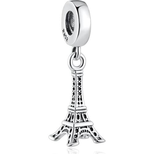 S925 Silver Pendant Bead DIY Jewelry Eiffel Tower Dangle Charm fit Lady Bracelet Bangle Lady Girl Gift