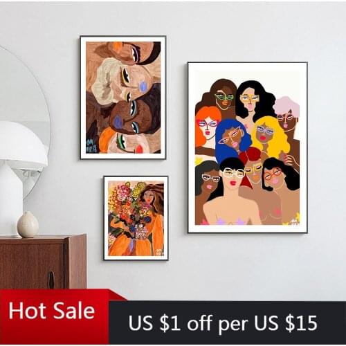 Modern Abstract Poster Personality Woman Multicolored Canvas Painting Art Print Picture Wall Decor Living Home Room Decor