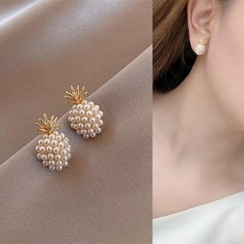 Funny Cute Metal Pearl Pineapple Stud Earrings for Women Girls Teens Korean Fruit Ear Jewelry Earrings 2021 Trend New Arrival