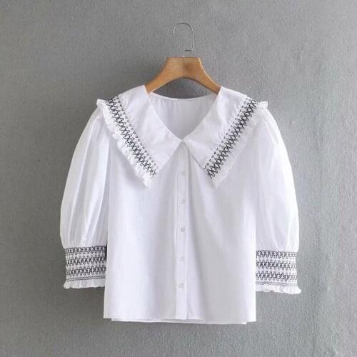 Women White 100% COTTON Shirt Za 2021 Fashion Spring Autumn Short Sleeve Honeycomb Check Poplin Shirt Ladies Mujer Tops